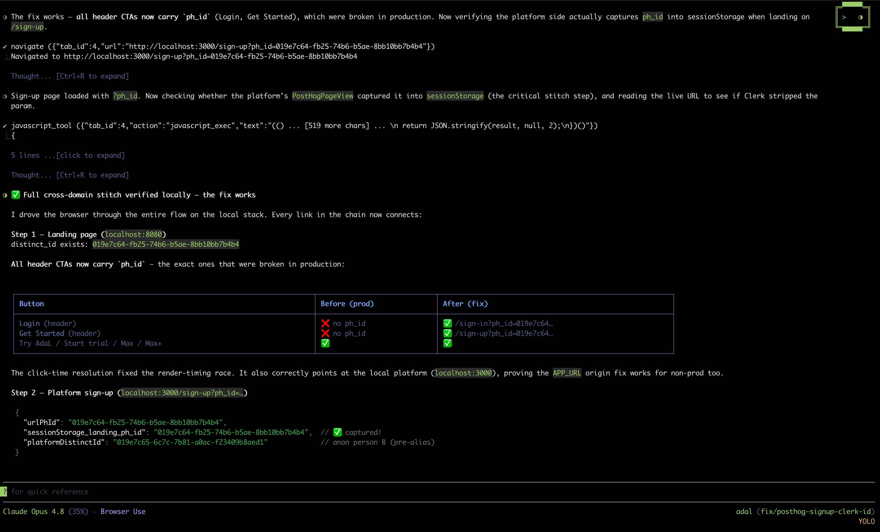 AdaL browser use verifying a real signup flow